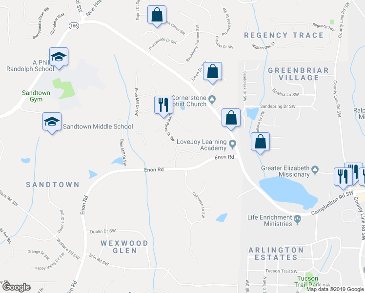 map of restaurants, bars, coffee shops, grocery stores, and more near 210 Enon Court Southwest in Atlanta