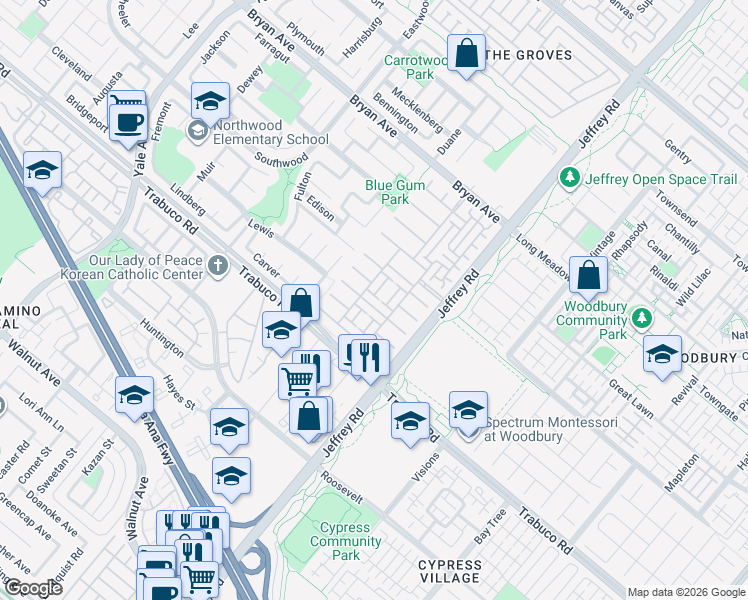 map of restaurants, bars, coffee shops, grocery stores, and more near 49 Bamboo in Irvine