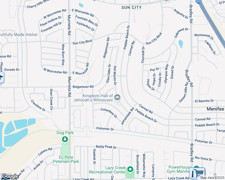 map of restaurants, bars, coffee shops, grocery stores, and more near 26331 Foxgrove Road in Menifee