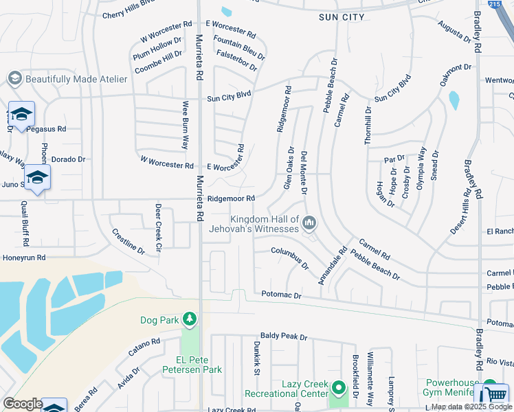 map of restaurants, bars, coffee shops, grocery stores, and more near 29030 Waverly Drive in Menifee