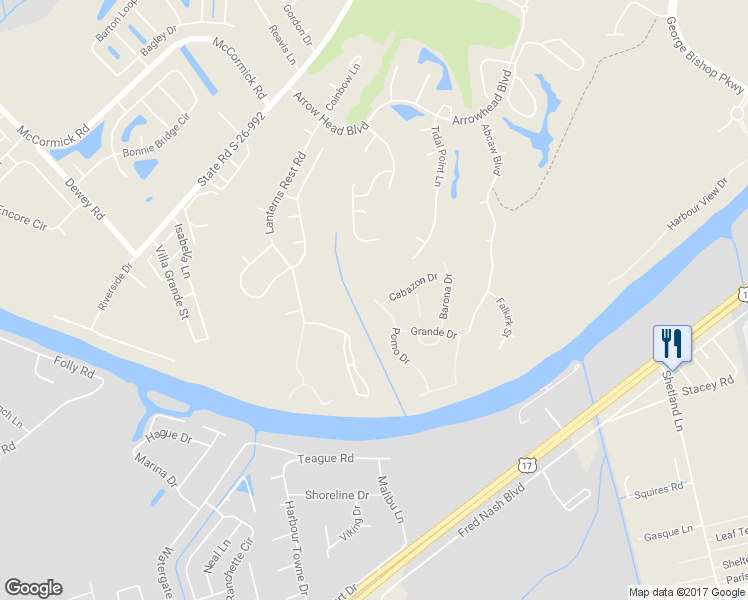 map of restaurants, bars, coffee shops, grocery stores, and more near 401 Pomo Drive in Myrtle Beach
