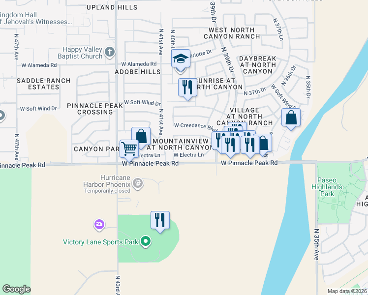 map of restaurants, bars, coffee shops, grocery stores, and more near 4024 West Electra Lane in Glendale