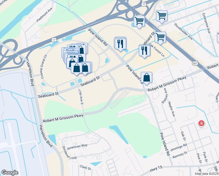 map of restaurants, bars, coffee shops, grocery stores, and more near 800-824 Robert M Grissom Pkwy in Myrtle Beach