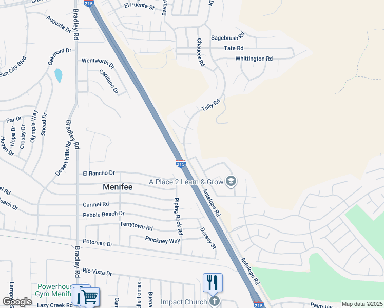 map of restaurants, bars, coffee shops, grocery stores, and more near 29020 Mesa Crest Way in Menifee