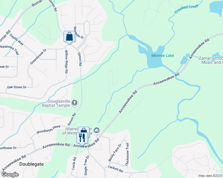 map of restaurants, bars, coffee shops, grocery stores, and more near 4021 Anneewakee Road in Douglasville