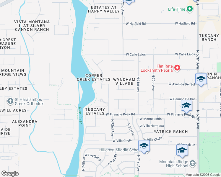 map of restaurants, bars, coffee shops, grocery stores, and more near 7296 West Cielo Grande Avenue in Peoria