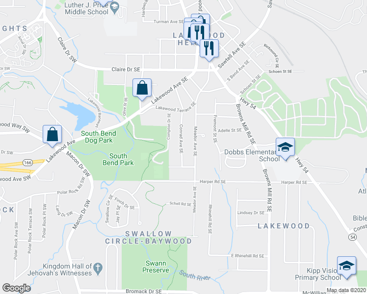 map of restaurants, bars, coffee shops, grocery stores, and more near 2006 Conrad Avenue Southeast in Atlanta