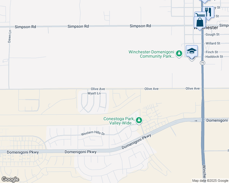 map of restaurants, bars, coffee shops, grocery stores, and more near 29026 Dallas Circle in Winchester