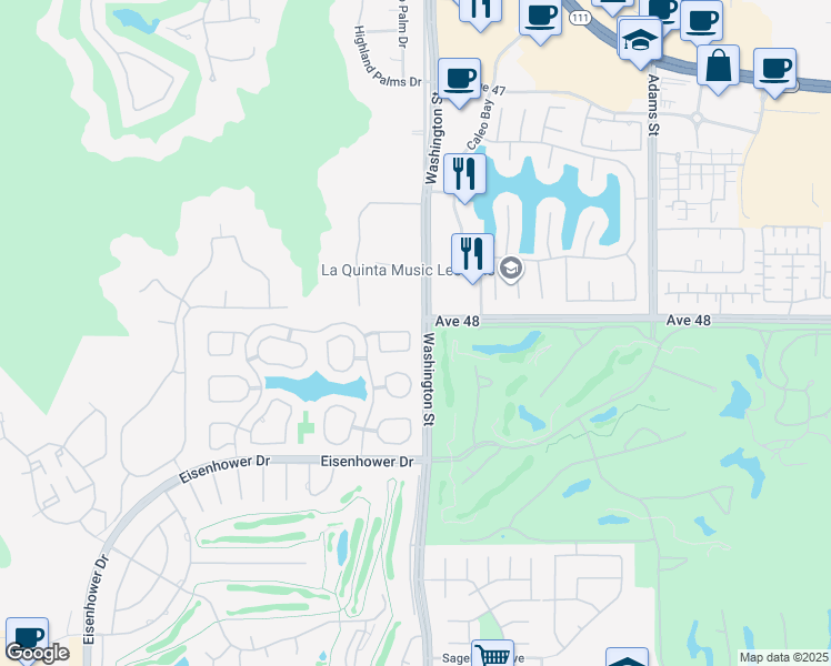map of restaurants, bars, coffee shops, grocery stores, and more near 48131 Vista Cielo in La Quinta