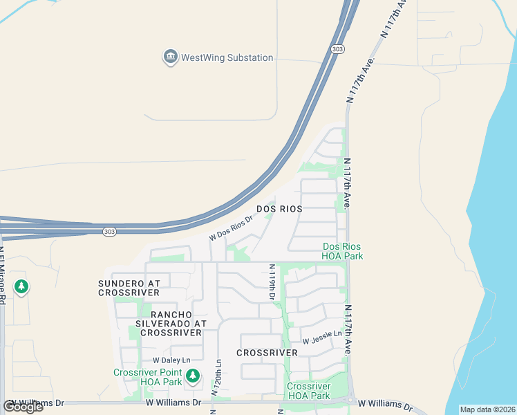 map of restaurants, bars, coffee shops, grocery stores, and more near 11974 West Dos Rios Drive in Sun City