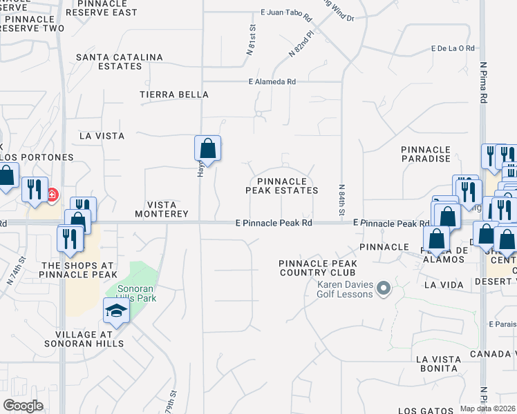 map of restaurants, bars, coffee shops, grocery stores, and more near 23401 North 81st Street in Scottsdale