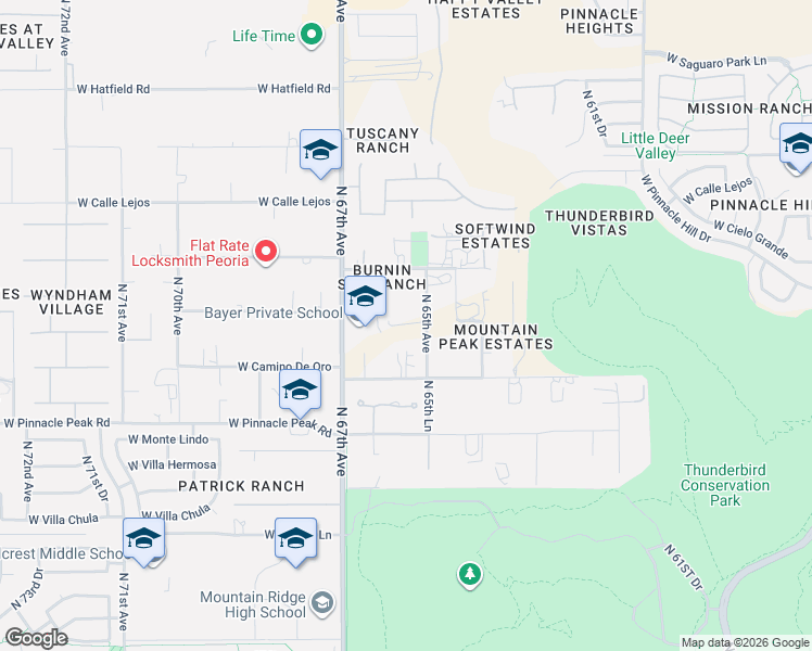 map of restaurants, bars, coffee shops, grocery stores, and more near 23530 North 65th Drive in Phoenix