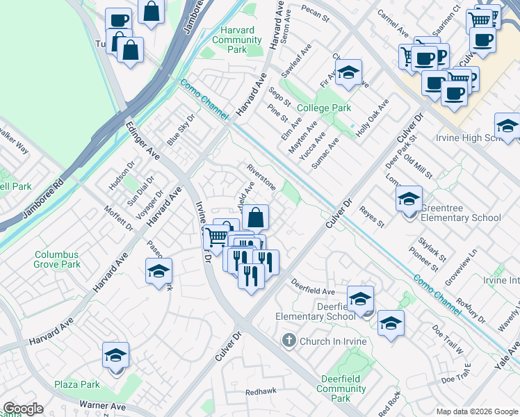 map of restaurants, bars, coffee shops, grocery stores, and more near 15 Millstone in Irvine