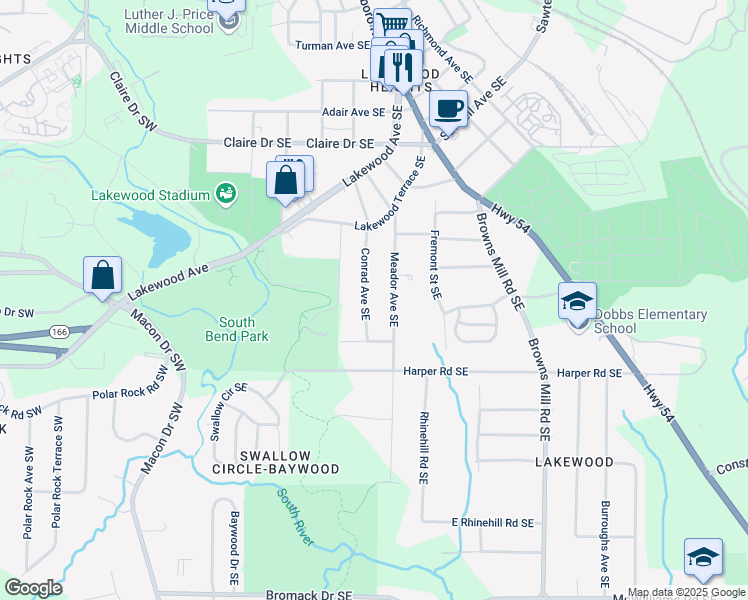 map of restaurants, bars, coffee shops, grocery stores, and more near 2006 Conrad Avenue Southeast in Atlanta