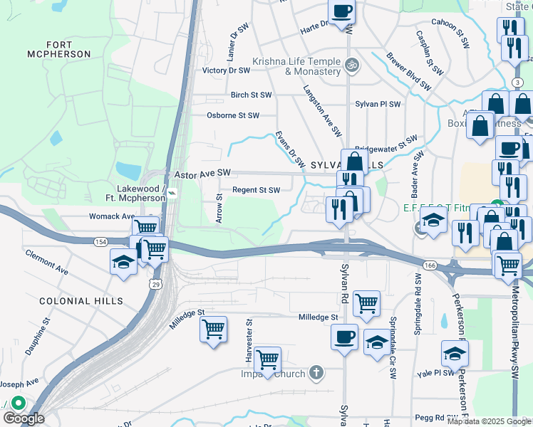 map of restaurants, bars, coffee shops, grocery stores, and more near 995 Estes Drive Southwest in Atlanta