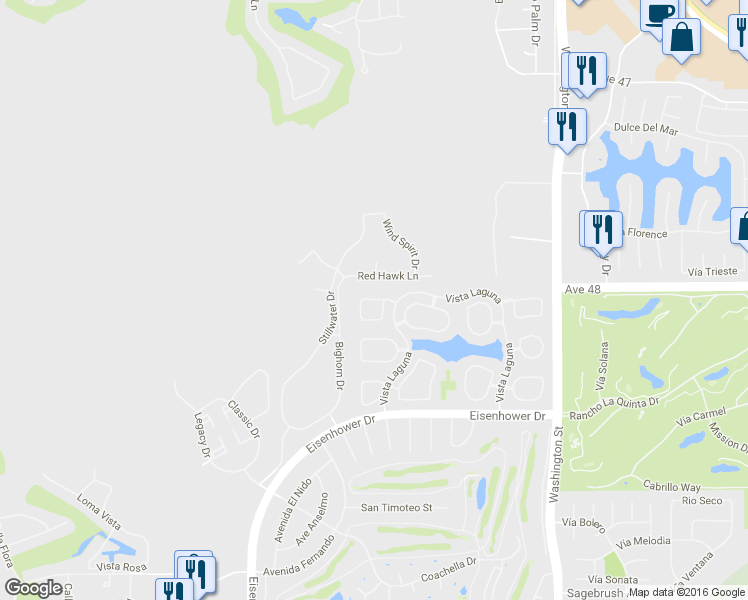 map of restaurants, bars, coffee shops, grocery stores, and more near 48646 Vista Tierra in La Quinta