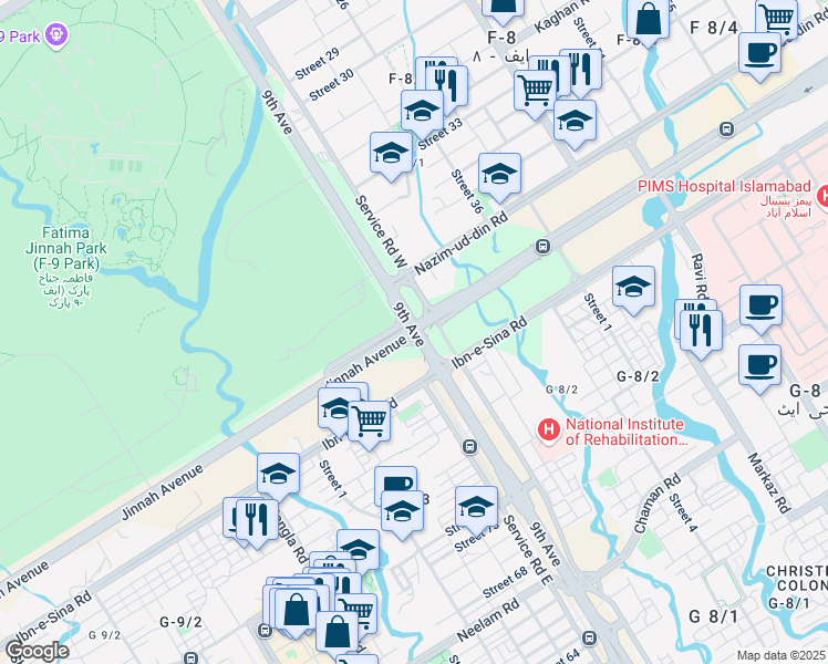 map of restaurants, bars, coffee shops, grocery stores, and more near Street 3 in Islamabad