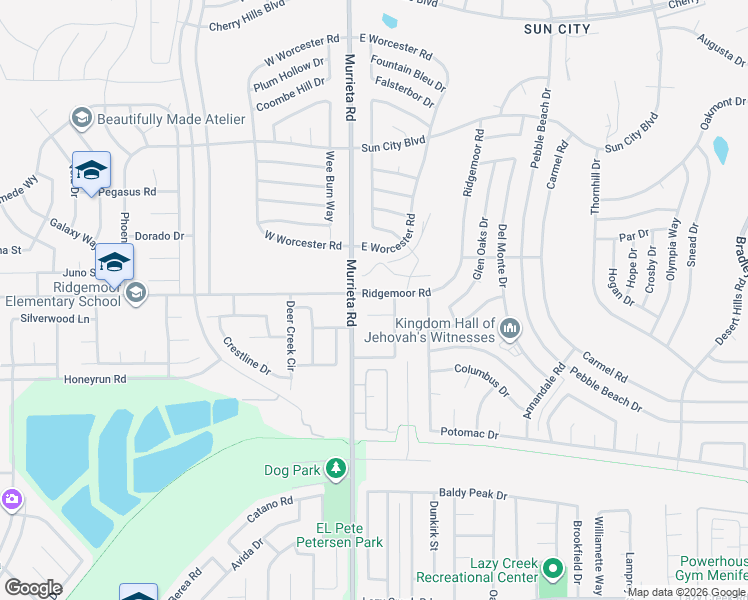 map of restaurants, bars, coffee shops, grocery stores, and more near 26022 Barrington Court in Menifee