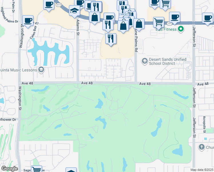 map of restaurants, bars, coffee shops, grocery stores, and more near Rancho La Quinta Drive in La Quinta