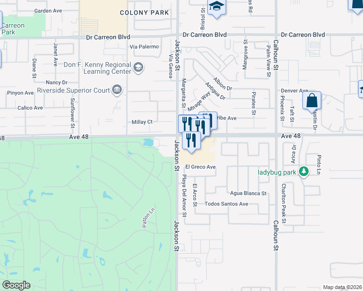 map of restaurants, bars, coffee shops, grocery stores, and more near Jackson Street in Coachella