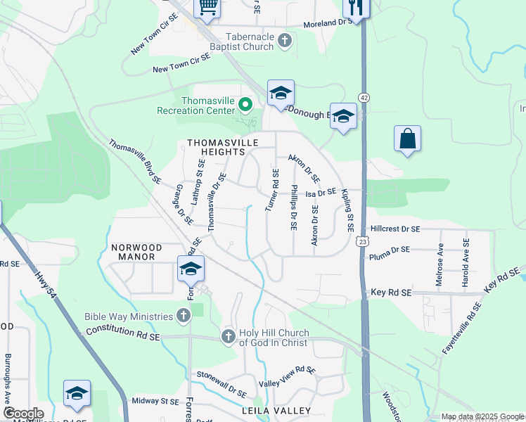 map of restaurants, bars, coffee shops, grocery stores, and more near 2013 Turner Road Southeast in Atlanta