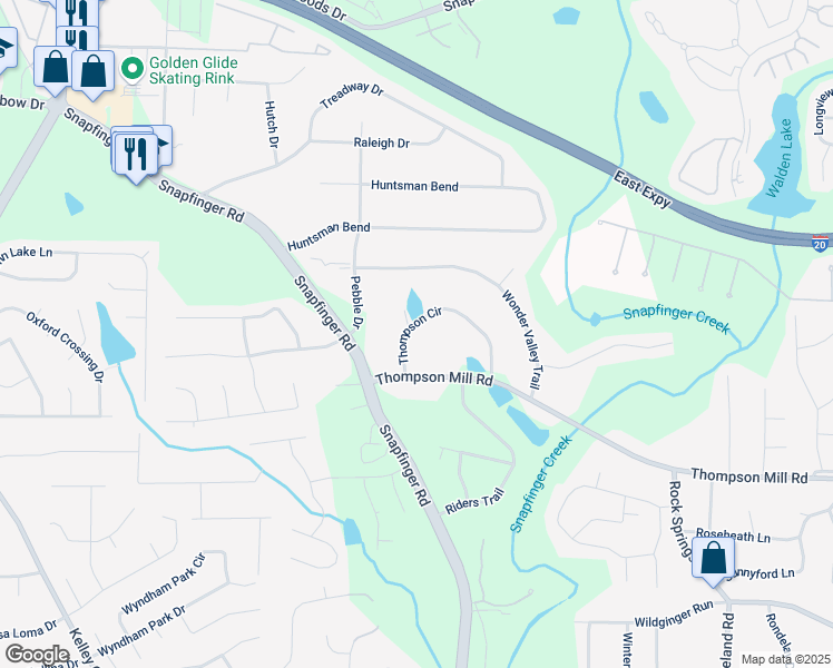 map of restaurants, bars, coffee shops, grocery stores, and more near 2855 Thompson Circle in Decatur