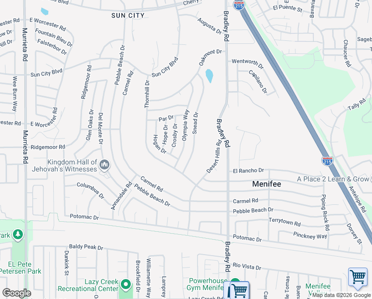 map of restaurants, bars, coffee shops, grocery stores, and more near 29006 Olympia Way in Menifee