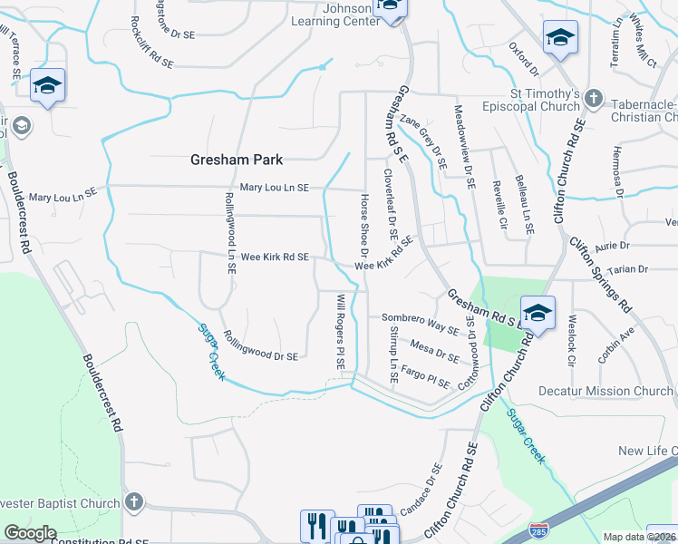 map of restaurants, bars, coffee shops, grocery stores, and more near 1902 Apache Trail Southeast in Atlanta