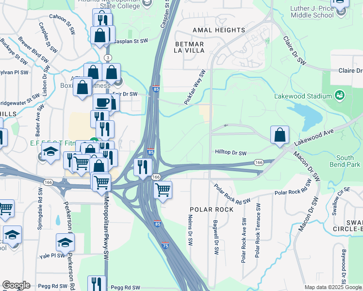 map of restaurants, bars, coffee shops, grocery stores, and more near 400 Saint Johns Avenue Southwest in Atlanta