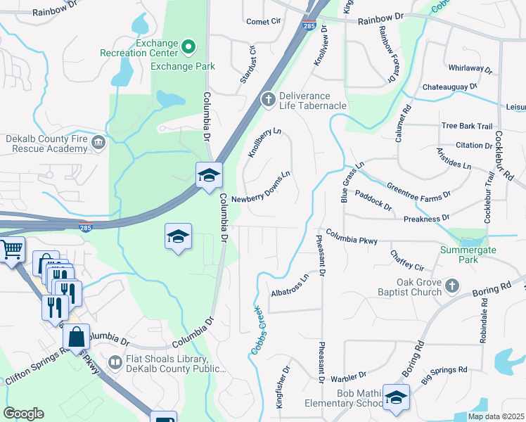 map of restaurants, bars, coffee shops, grocery stores, and more near 2966 Knollberry Lane in Decatur