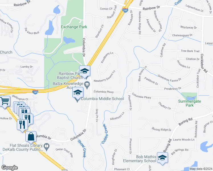 map of restaurants, bars, coffee shops, grocery stores, and more near 2966 Knollberry Lane in Decatur