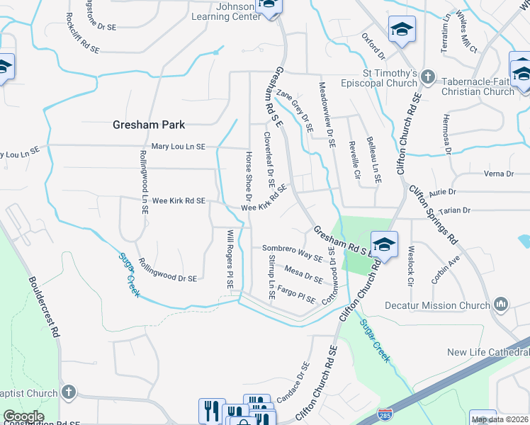map of restaurants, bars, coffee shops, grocery stores, and more near 1987 Knight Court Southeast in Atlanta