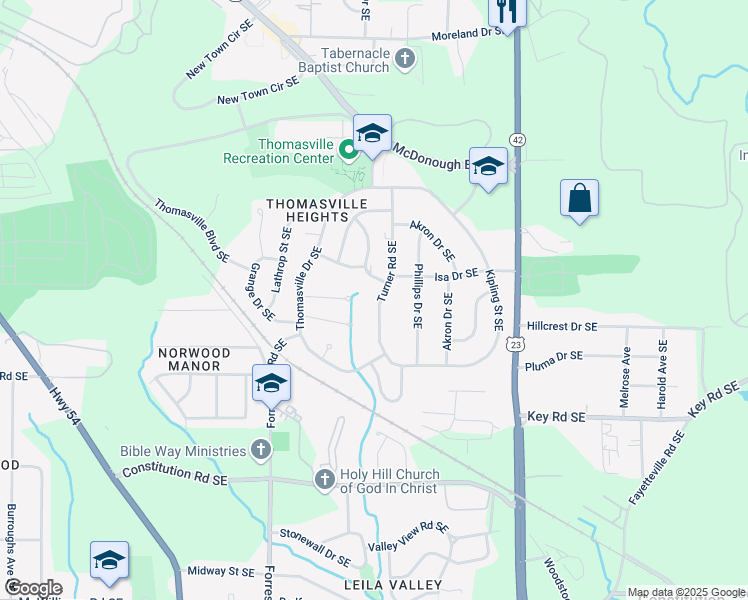 map of restaurants, bars, coffee shops, grocery stores, and more near 2013 Turner Road Southeast in Atlanta