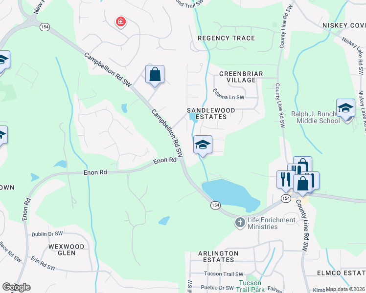 map of restaurants, bars, coffee shops, grocery stores, and more near 4855 Campbellton Road Southwest in Atlanta