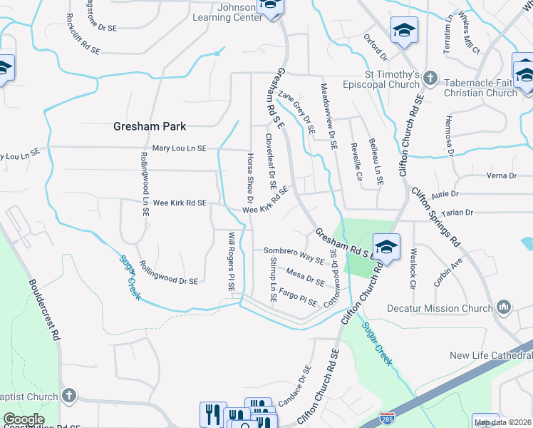 map of restaurants, bars, coffee shops, grocery stores, and more near 1987 Knight Court Southeast in Atlanta