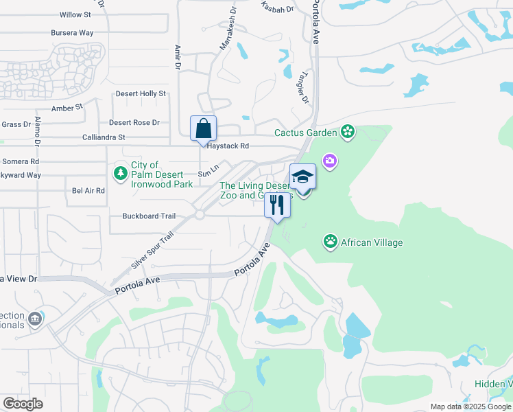 map of restaurants, bars, coffee shops, grocery stores, and more near 47974 Oasis Court in Palm Desert