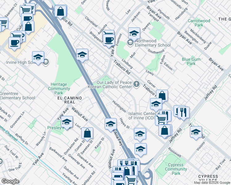 map of restaurants, bars, coffee shops, grocery stores, and more near 131 Remington in Irvine