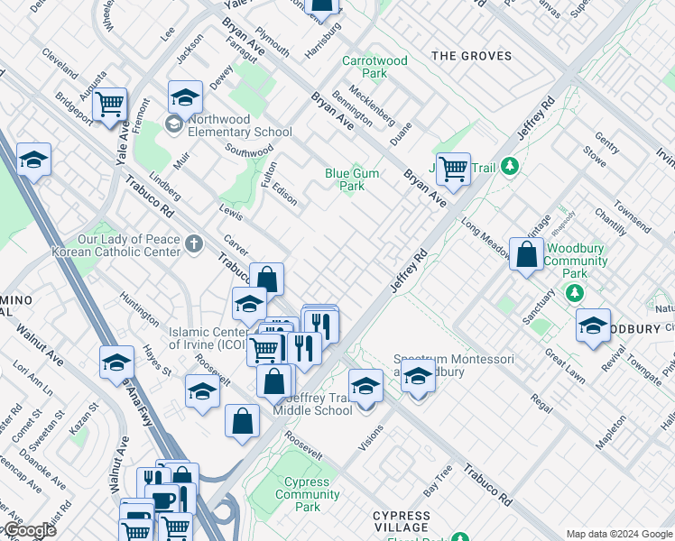 map of restaurants, bars, coffee shops, grocery stores, and more near 64 Shadowplay in Irvine