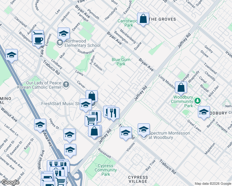 map of restaurants, bars, coffee shops, grocery stores, and more near 49 Bamboo in Irvine