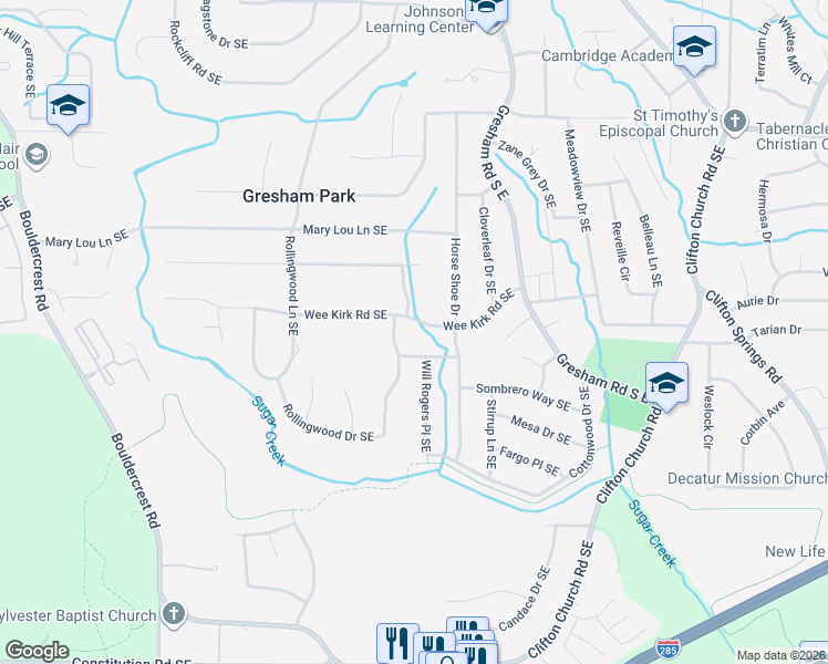 map of restaurants, bars, coffee shops, grocery stores, and more near 1902 Apache Trail Southeast in Atlanta