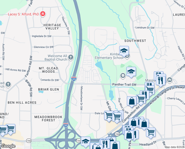 map of restaurants, bars, coffee shops, grocery stores, and more near 3018 Imperial Lane Southwest in Atlanta