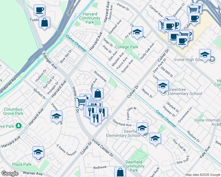 map of restaurants, bars, coffee shops, grocery stores, and more near 4 Capstone in Irvine