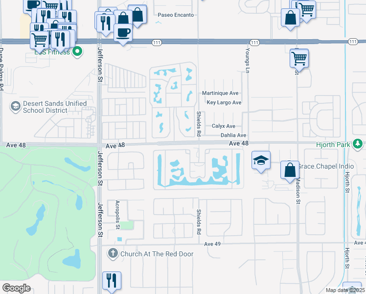 map of restaurants, bars, coffee shops, grocery stores, and more near 80501 Avenue 48 in Indio