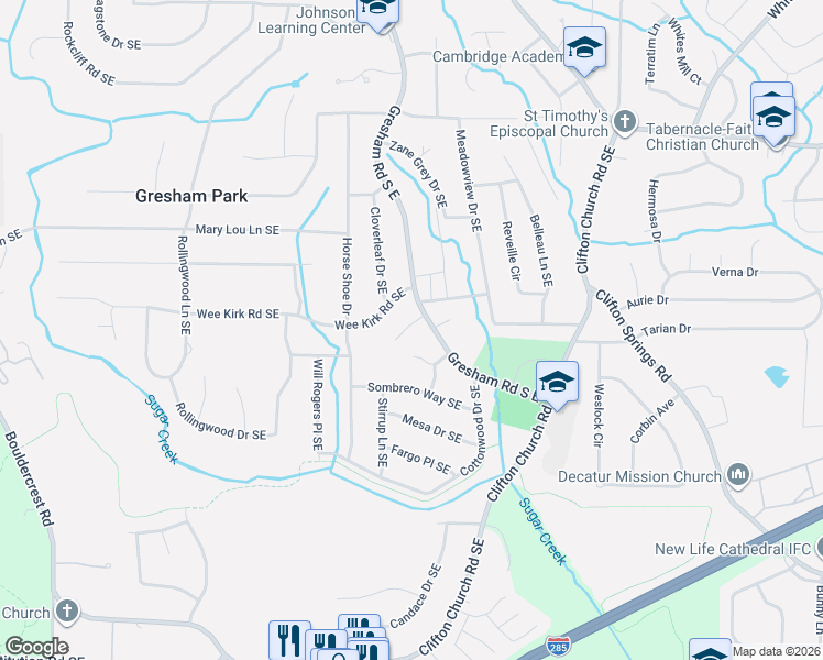 map of restaurants, bars, coffee shops, grocery stores, and more near 2016 Rodeo Court Southeast in Atlanta