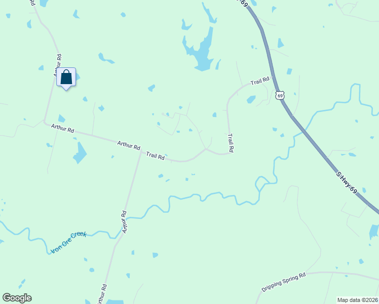 map of restaurants, bars, coffee shops, grocery stores, and more near 785 Trail Road in Denison