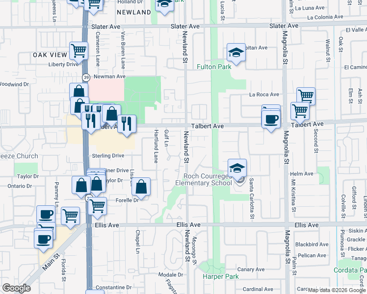 map of restaurants, bars, coffee shops, grocery stores, and more near 8456 Springhurst Drive in Huntington Beach