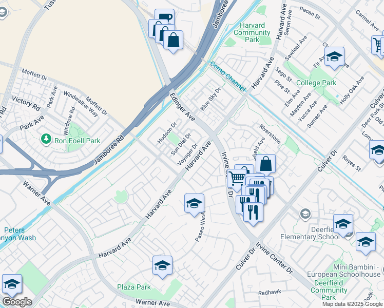 map of restaurants, bars, coffee shops, grocery stores, and more near 321 Santa Maria in Irvine