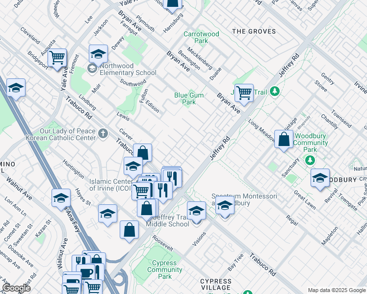 map of restaurants, bars, coffee shops, grocery stores, and more near 49 Bamboo in Irvine