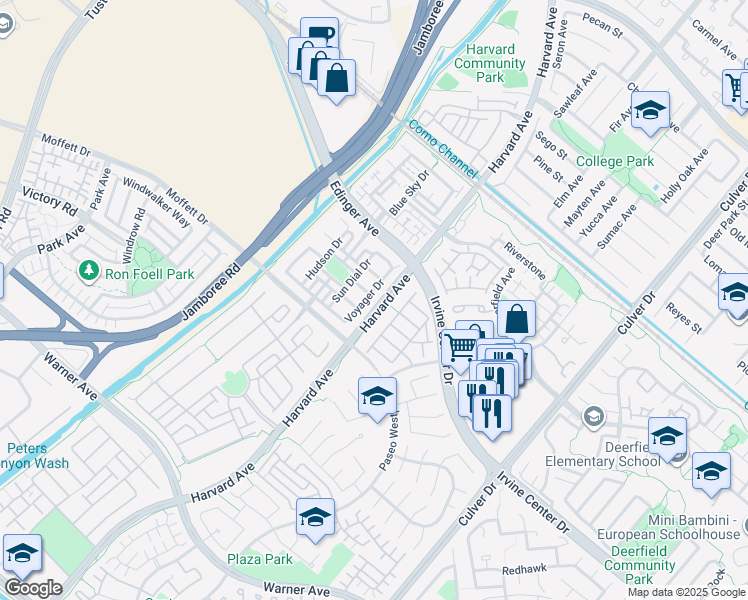 map of restaurants, bars, coffee shops, grocery stores, and more near 321 Santa Maria in Irvine