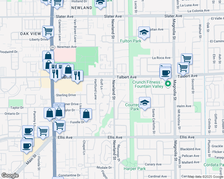 map of restaurants, bars, coffee shops, grocery stores, and more near 8456 Springhurst Drive in Huntington Beach